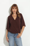 Chocolate Cupro Surplice Top-BEST SELLER