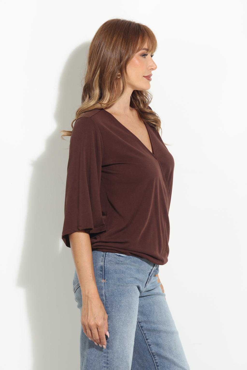Chocolate Cupro Surplice Top-BEST SELLER