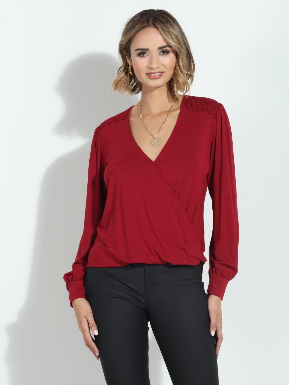 Cabernet Smocked Cupro Top-FINAL SALE
