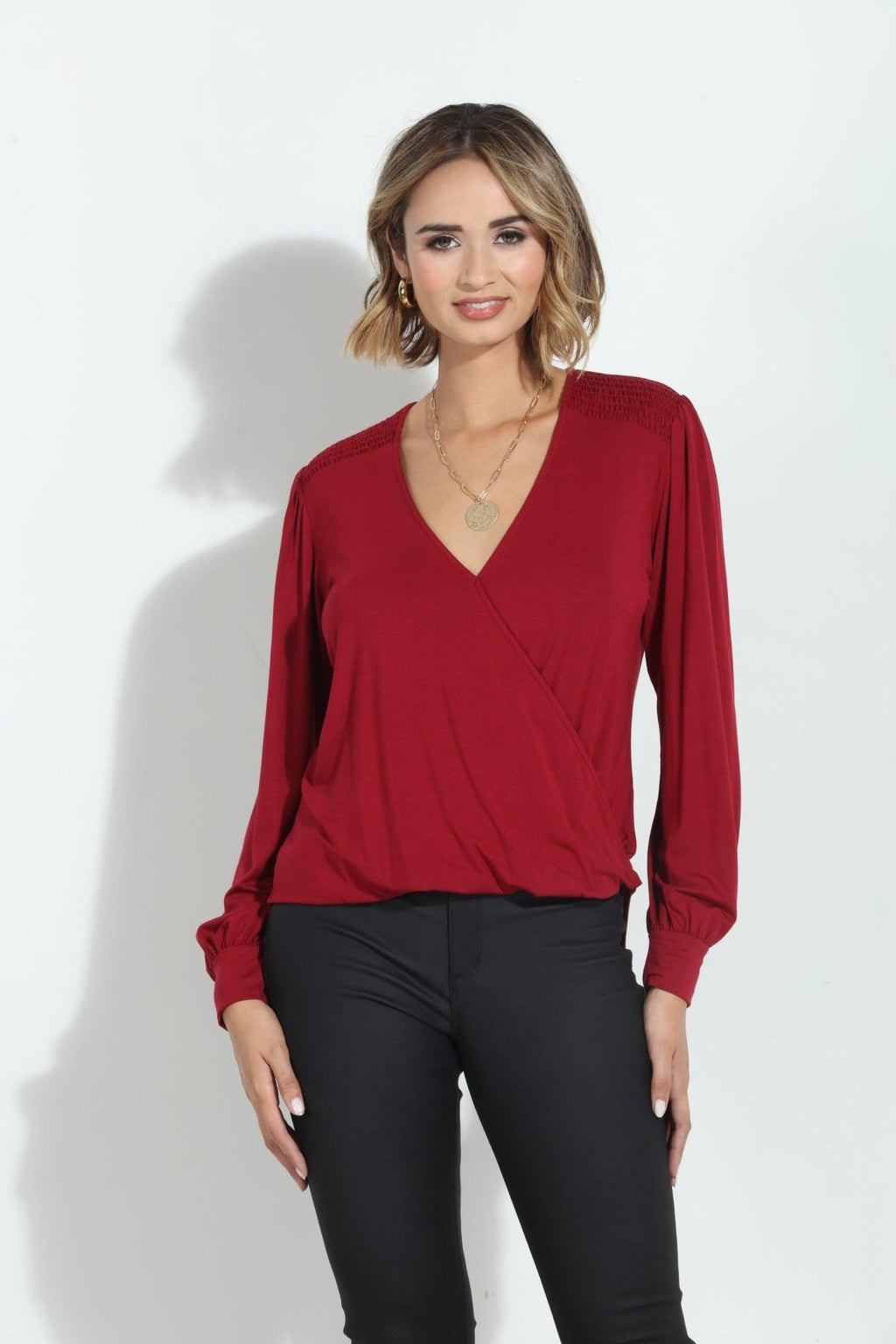 Cabernet Smocked Cupro Top-FINAL SALE
