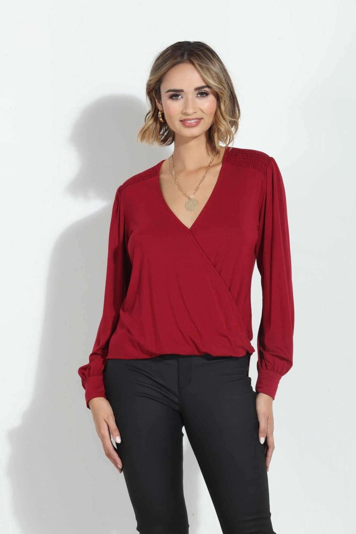 Cabernet Smocked Cupro Top-FINAL SALE
