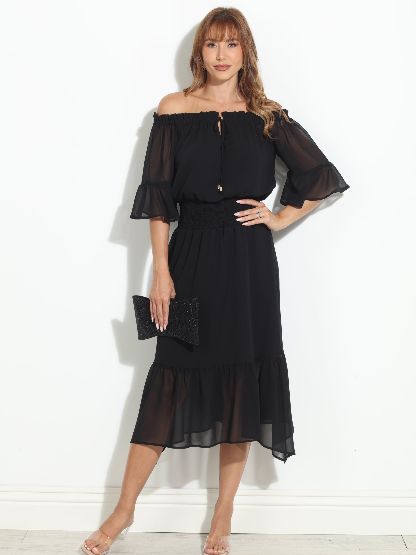 Black OTS Ruffle Maxi-BEST SELLER