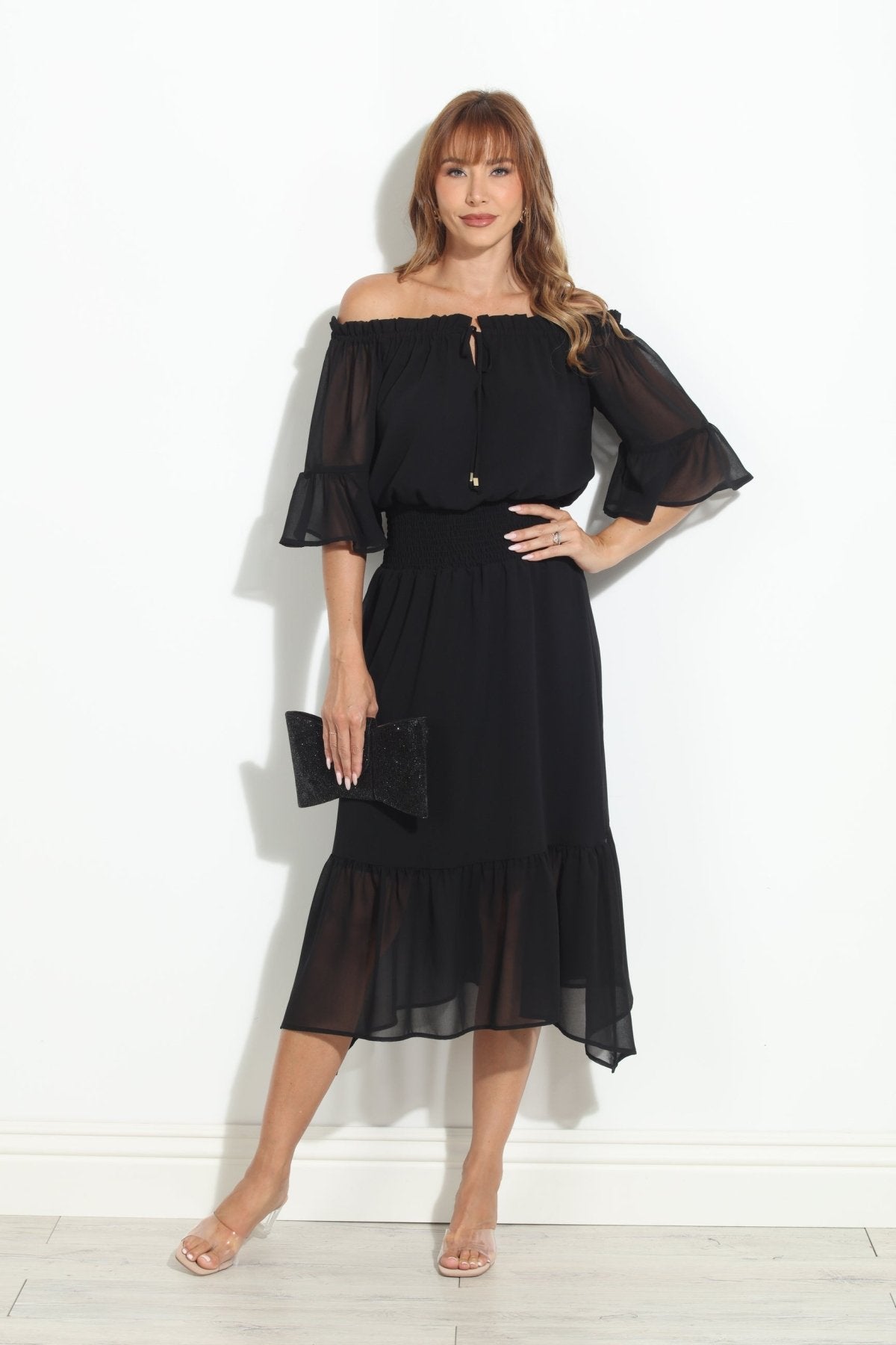 Black OTS Ruffle Maxi-BEST SELLER