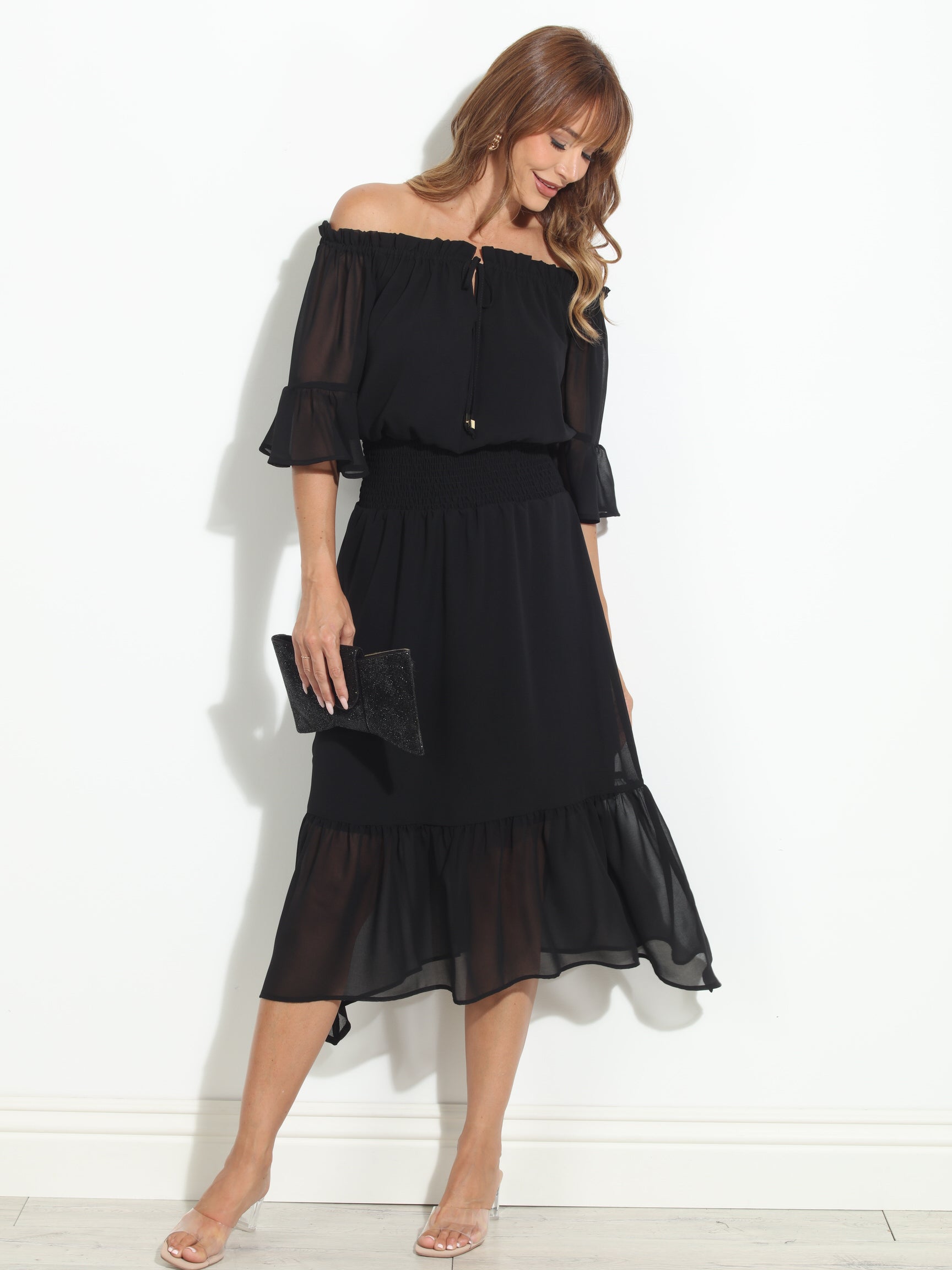 Black OTS Ruffle Maxi-BEST SELLER