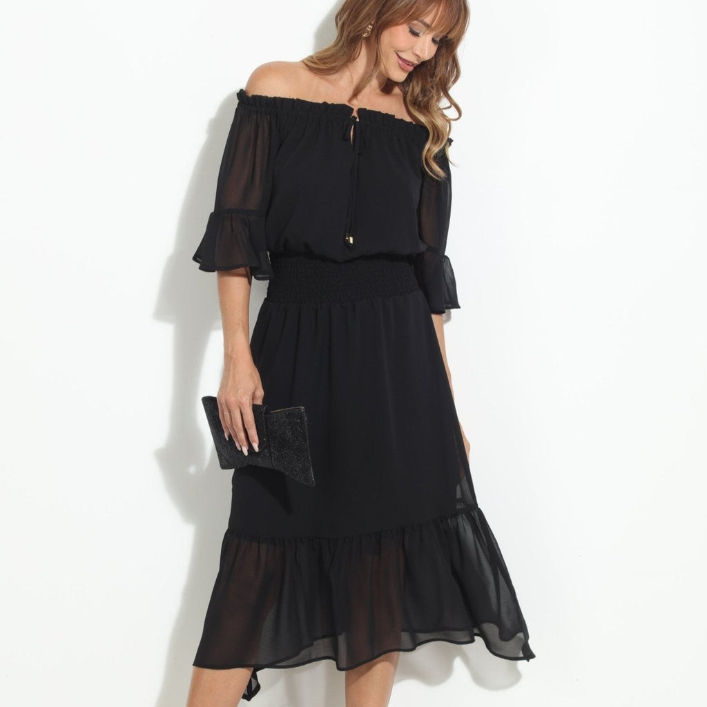 Black OTS Ruffle Maxi-BEST SELLER