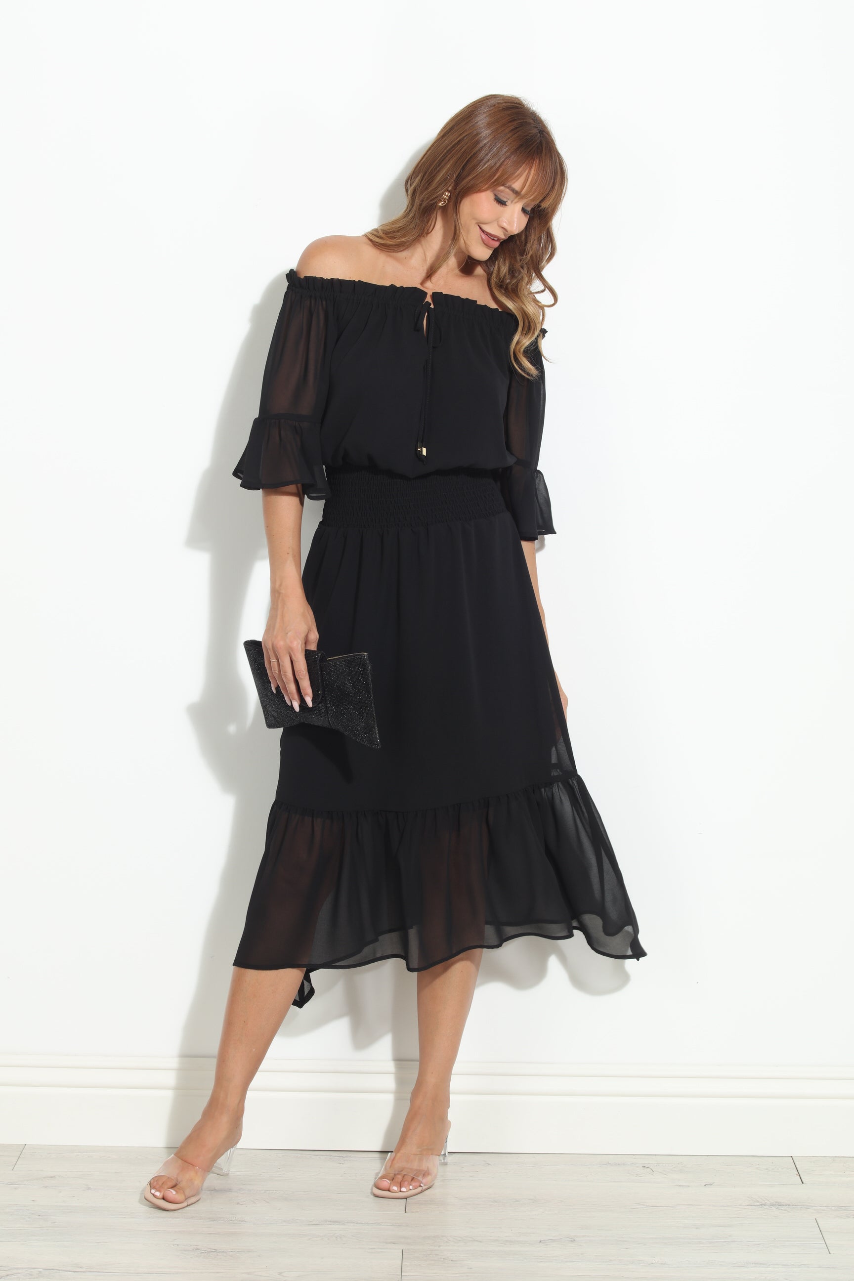 Black OTS Ruffle Maxi-BEST SELLER
