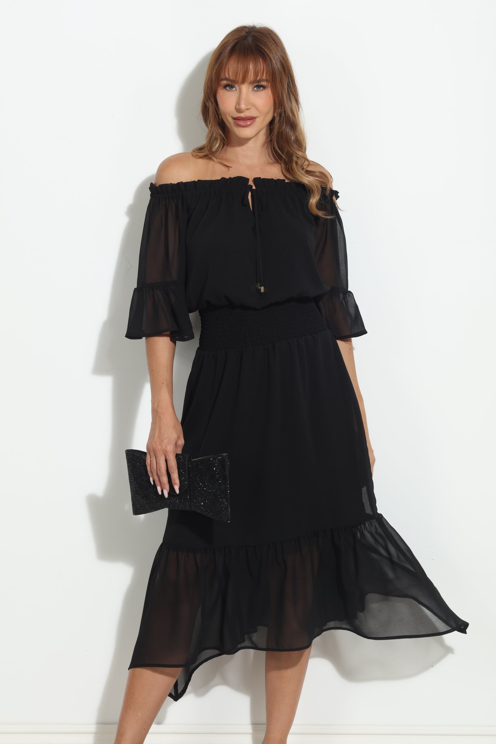 Black OTS Ruffle Maxi-BEST SELLER