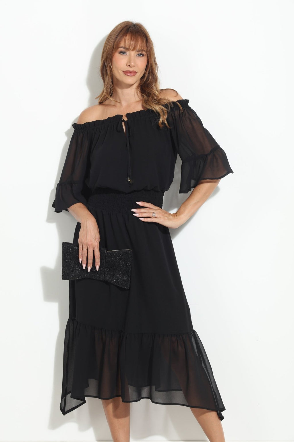 Black OTS Ruffle Maxi-BEST SELLER