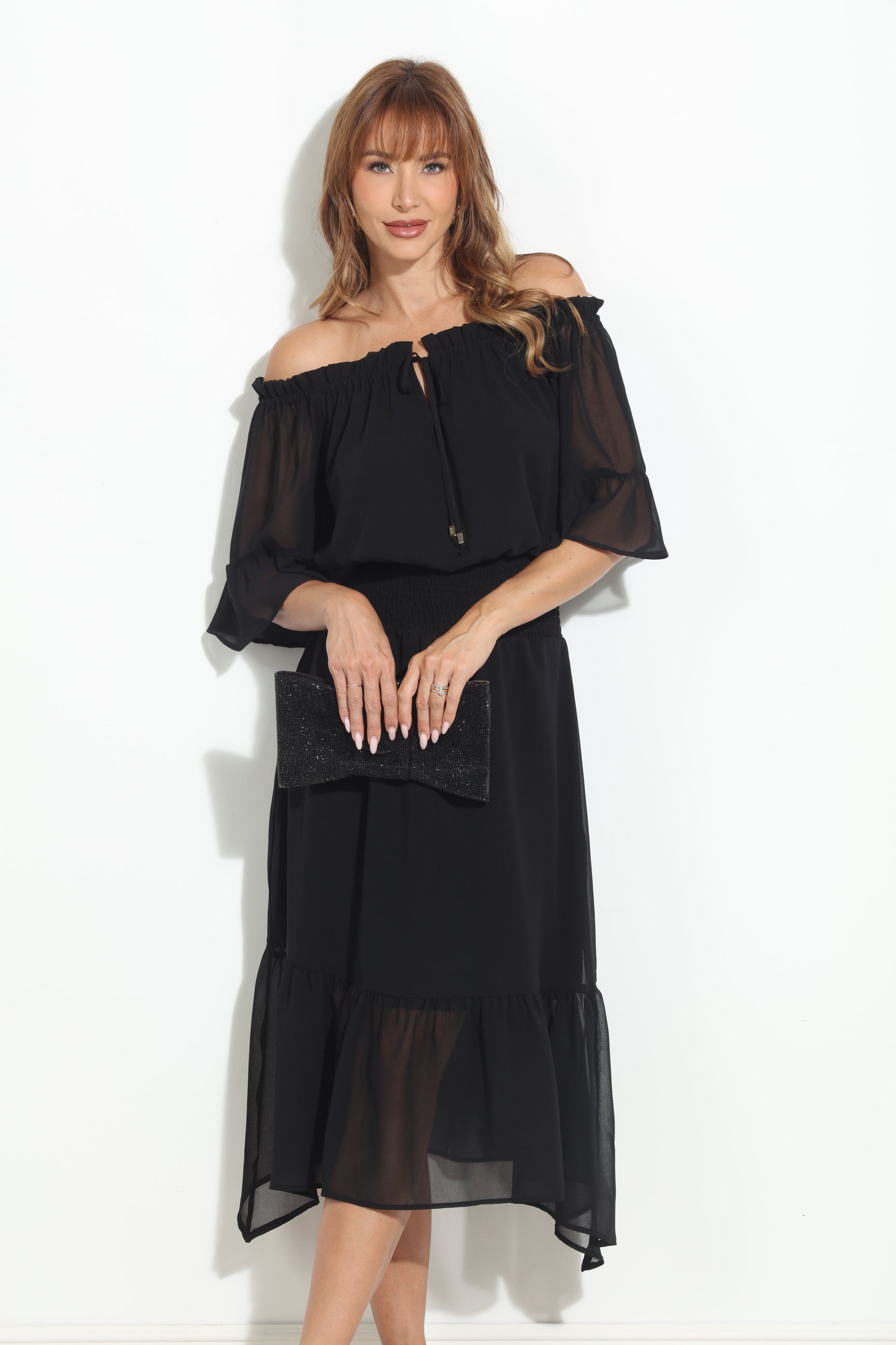 Black OTS Ruffle Maxi-BEST SELLER