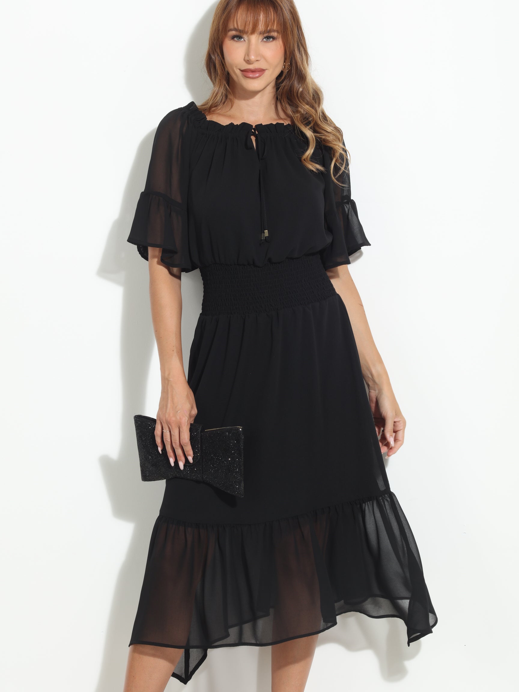 Black OTS Ruffle Maxi-BEST SELLER
