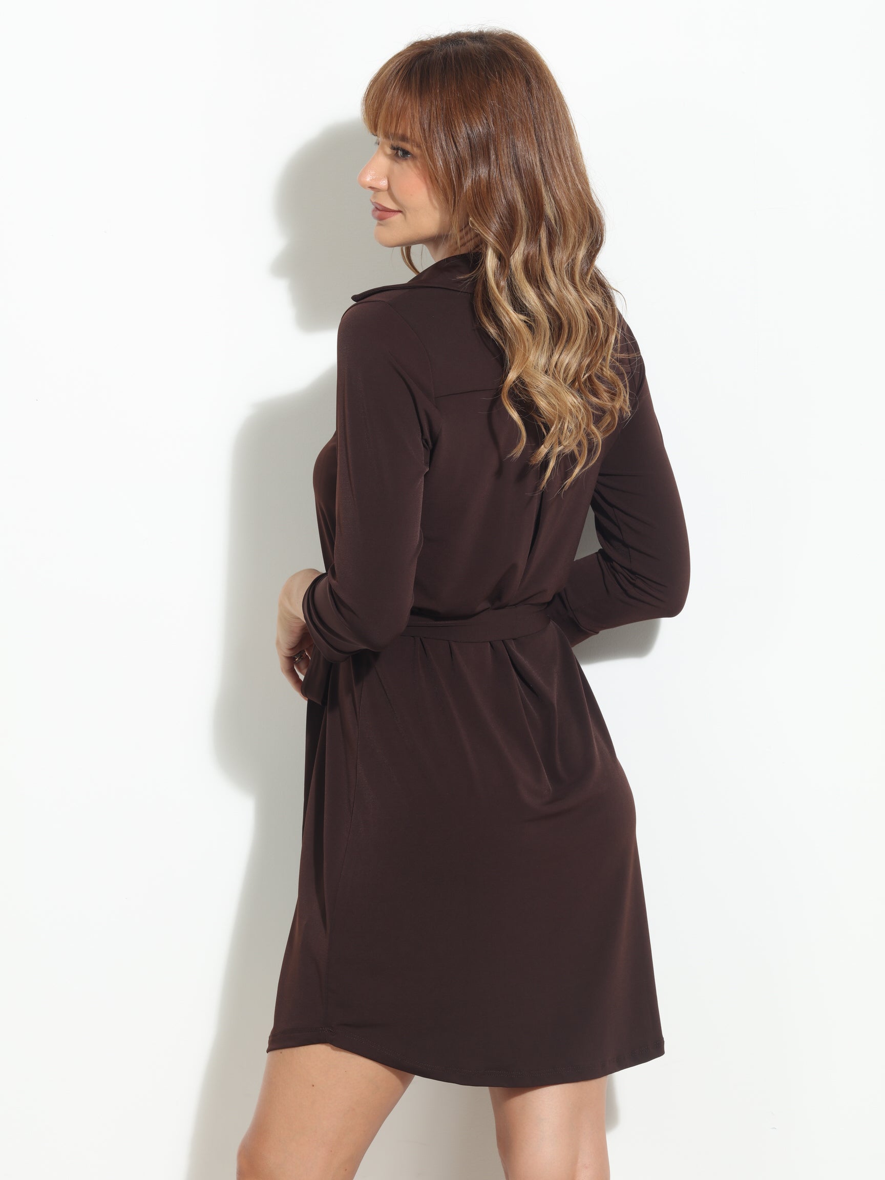 Chocolate Stretch Shirt Dress-BEST SELLER