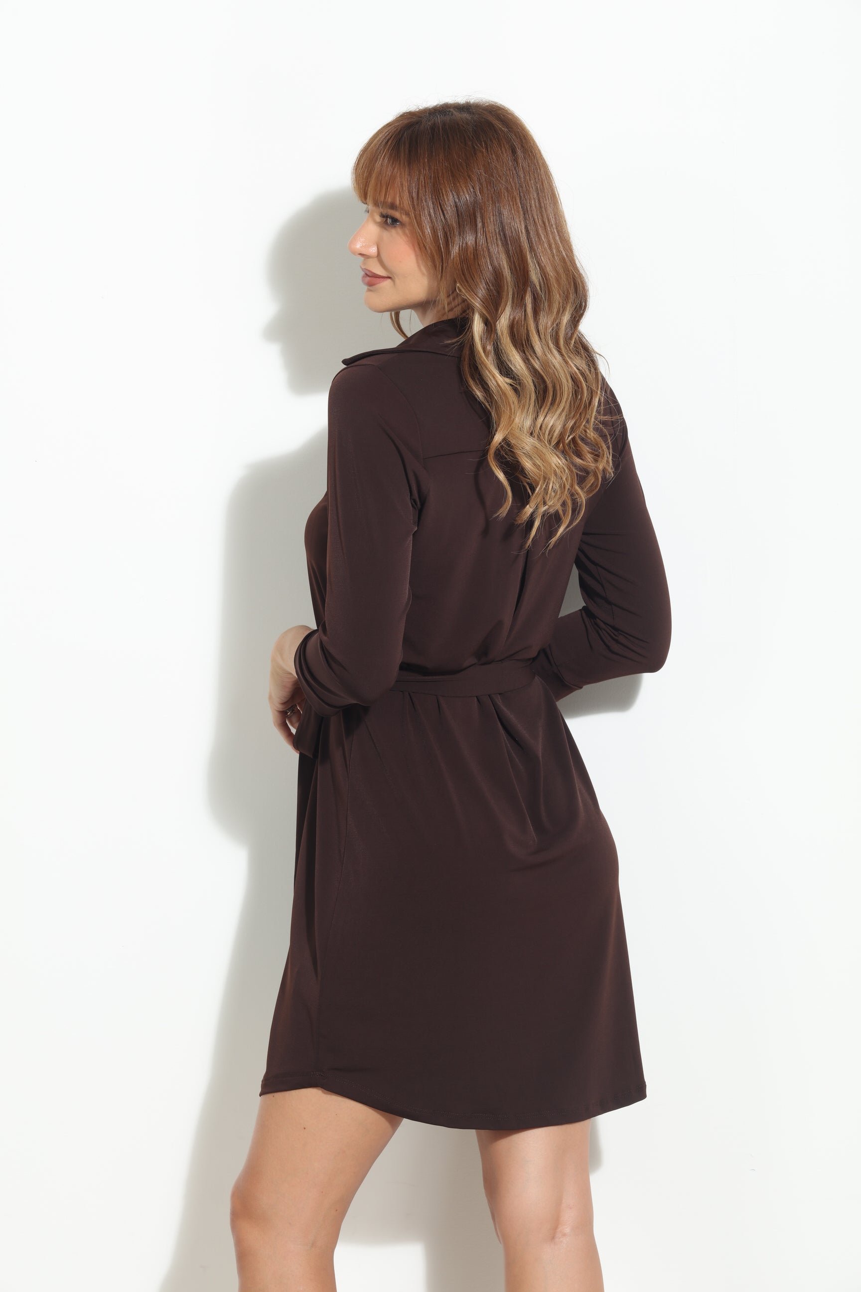 Chocolate Stretch Shirt Dress-BEST SELLER