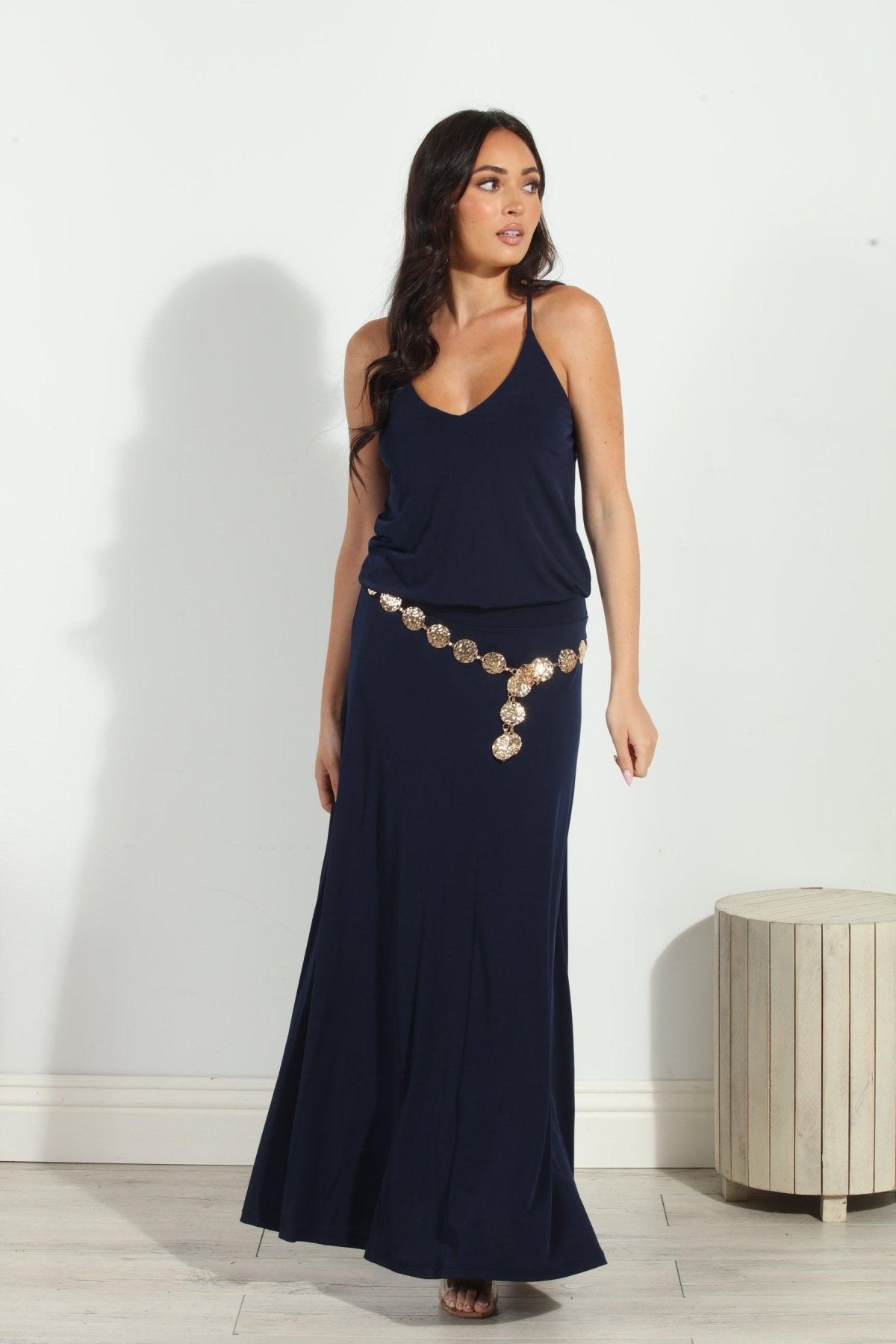 Navy Stretch Drop Waist Maxi Dress-BEST SELLER