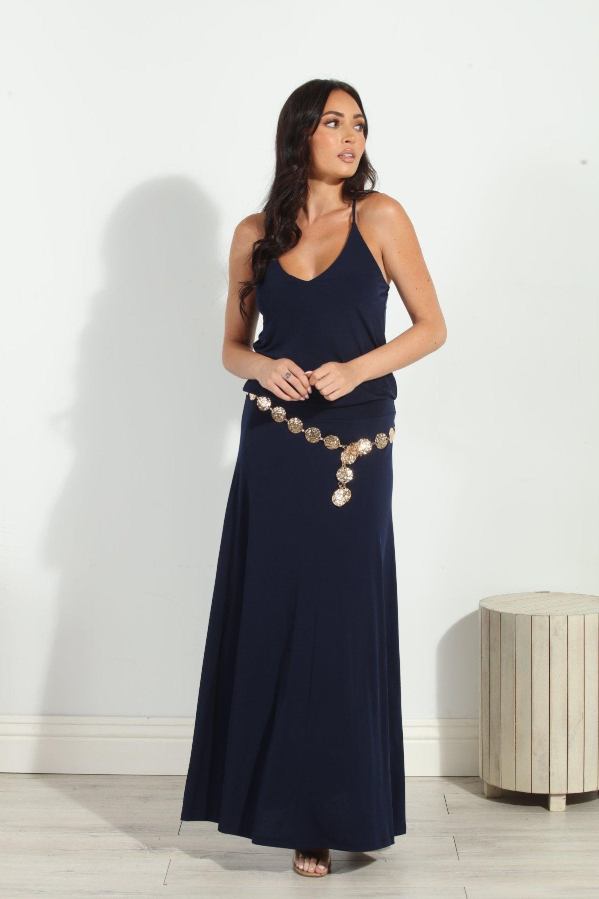Navy Stretch Drop Waist Maxi Dress-BEST SELLER