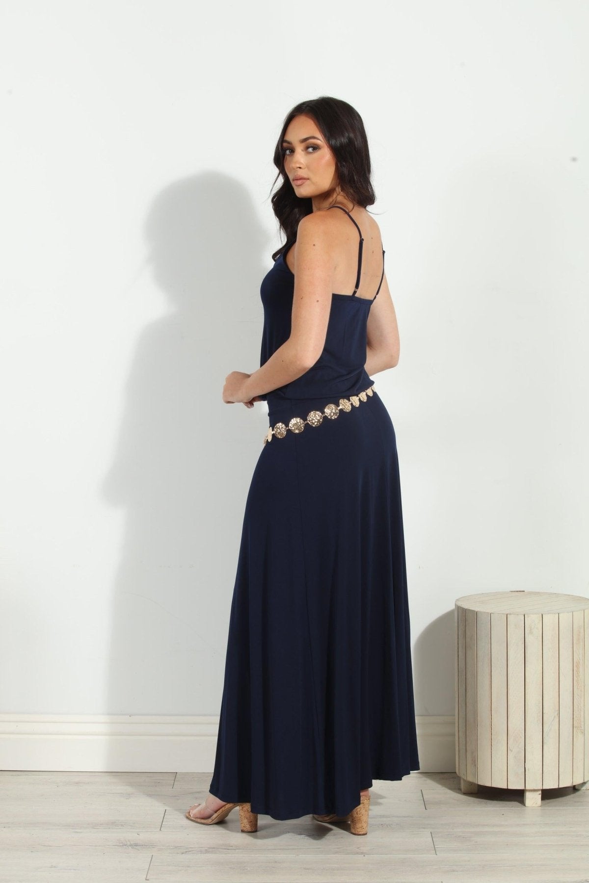 Navy Stretch Drop Waist Maxi Dress-BEST SELLER