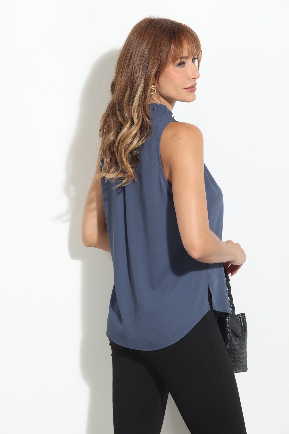 Marengo Pleated Neck Sleeveless Blouse-BEST SELLER