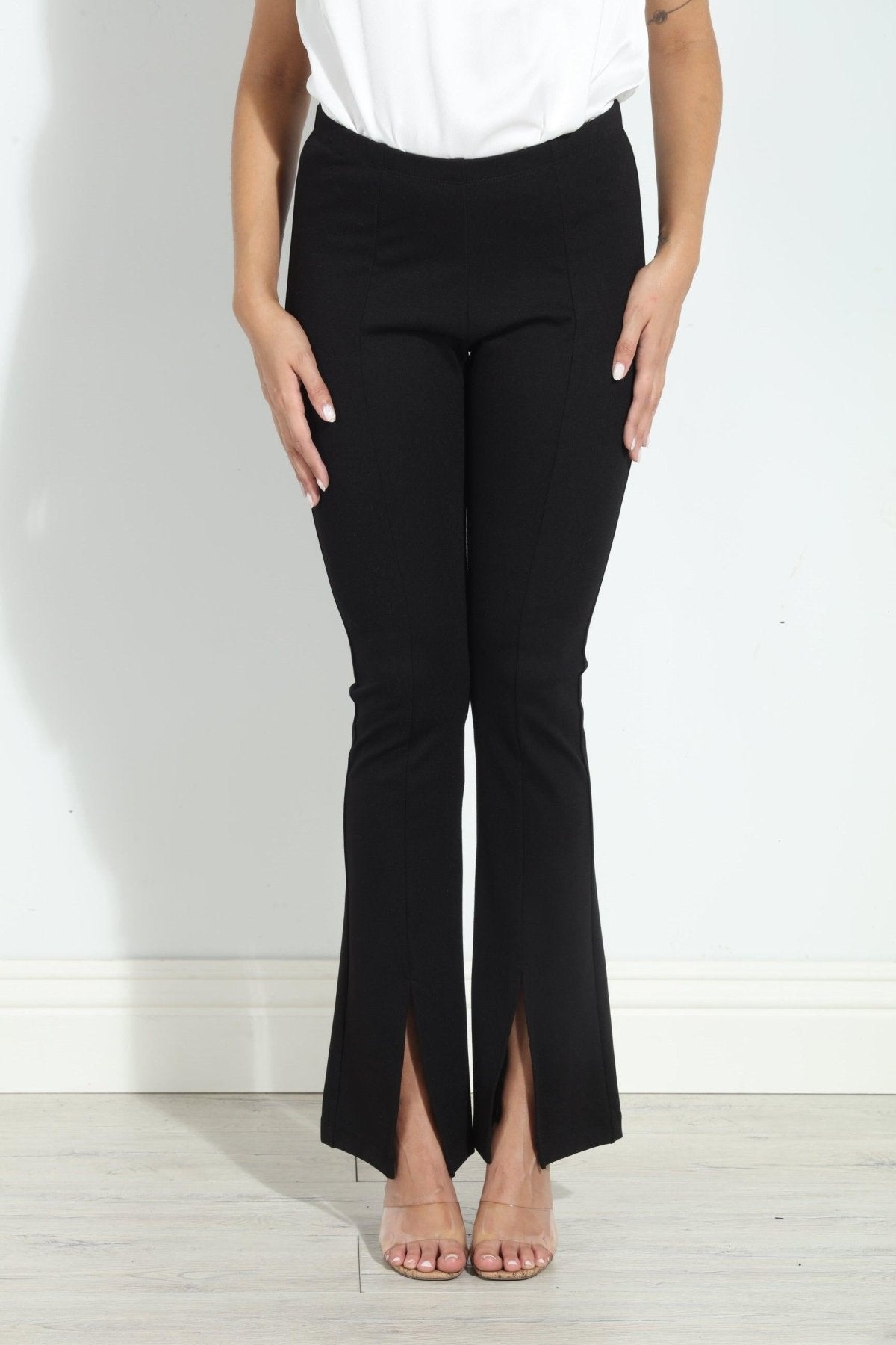Black Ponti Split Front Pants-FINAL SALE