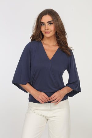 Navy Cupro Banded Kimono Top-BEST SELLER