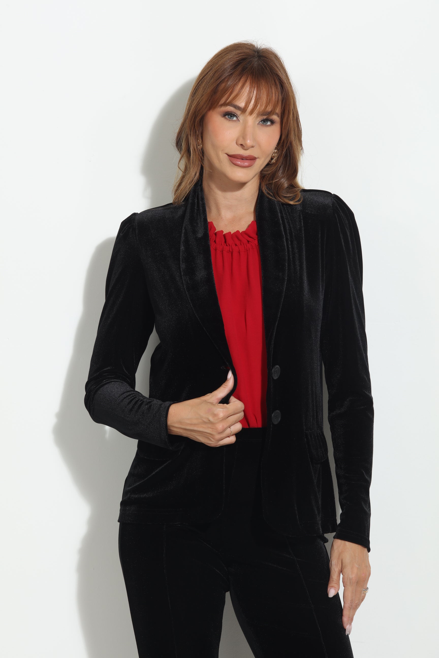 Black Velvet Shirred Blazer-BEST SELLER