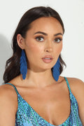 Blue Faux Leather Feather Earrings-FINAL SALE