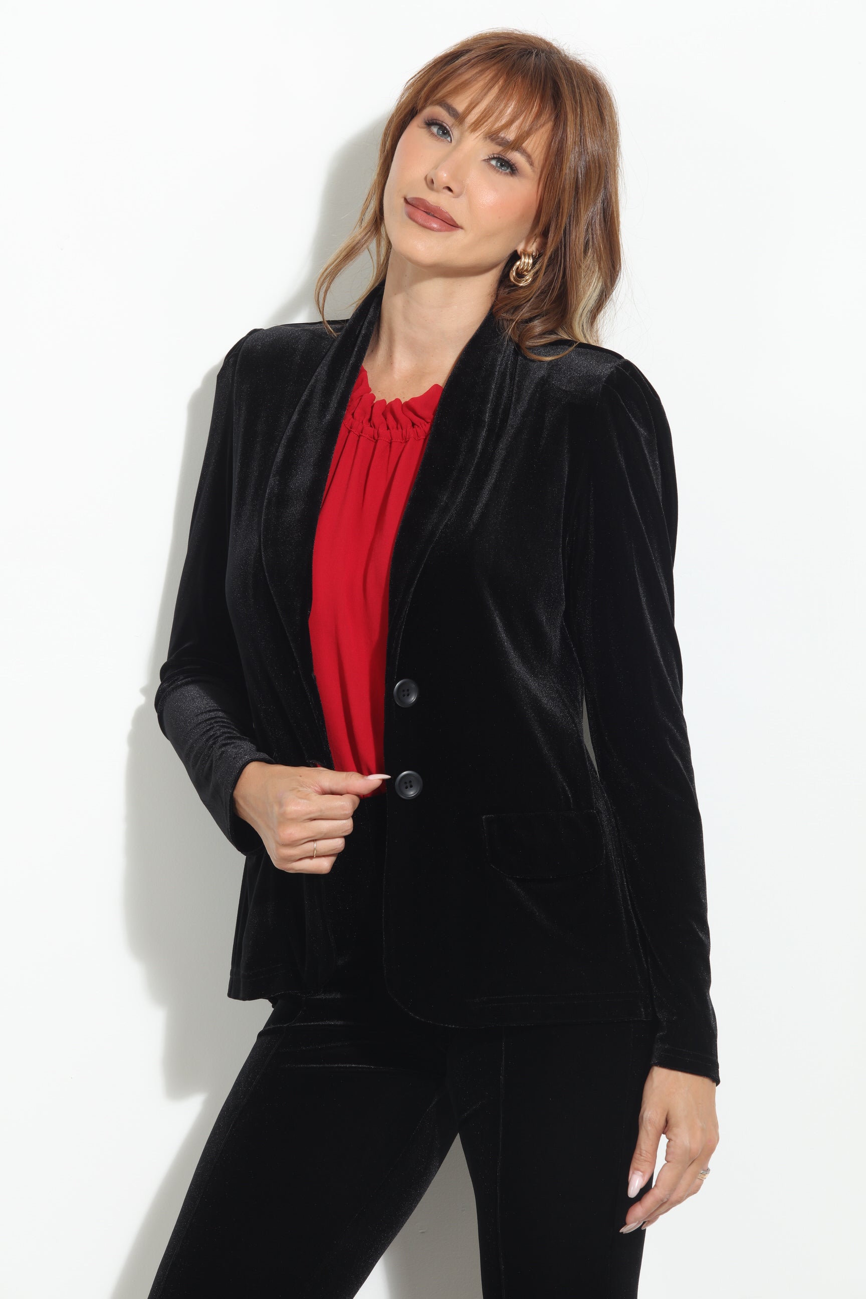 Black Velvet Shirred Blazer-BEST SELLER