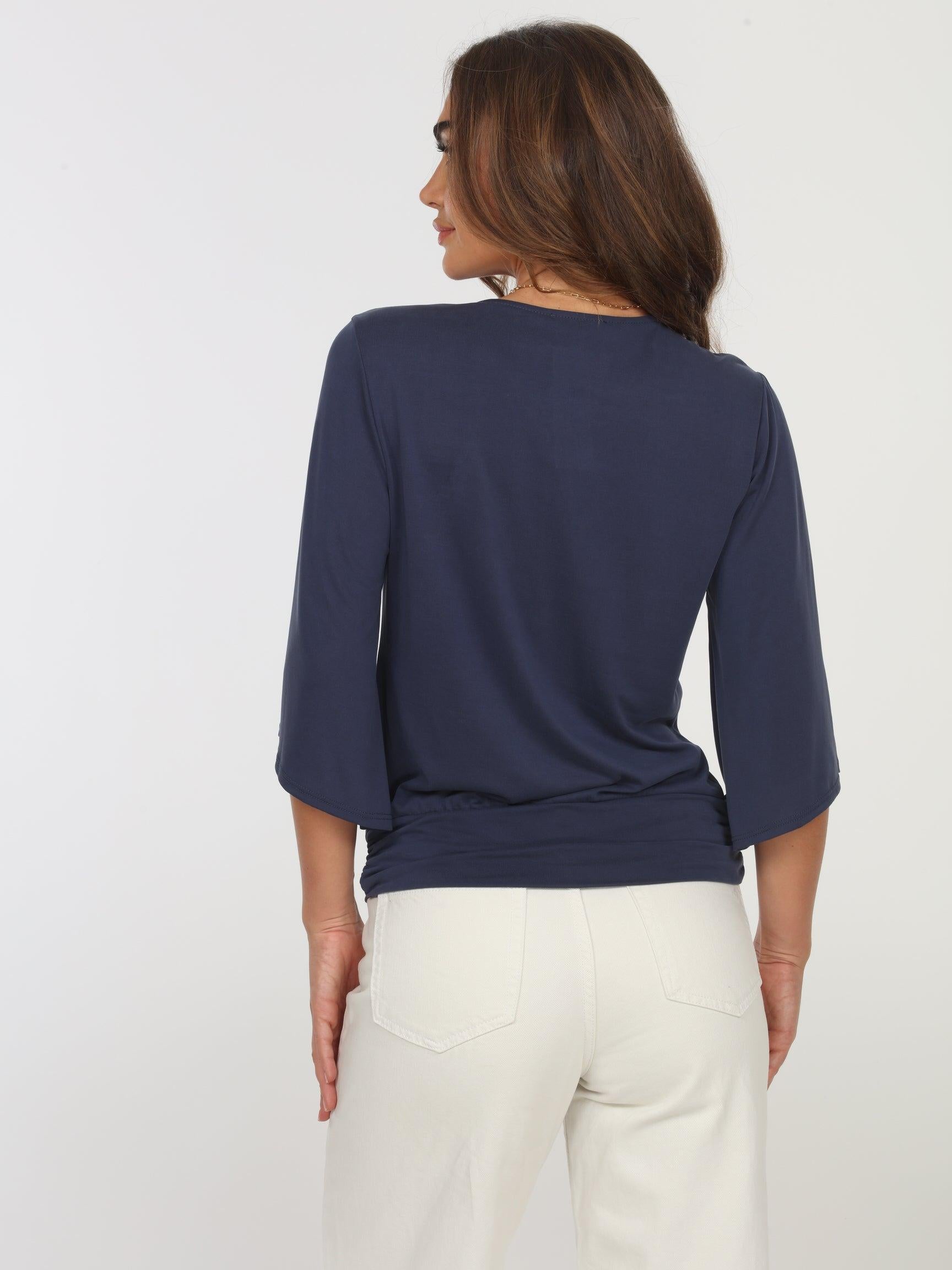 Navy Cupro Banded Kimono Top-BEST SELLER