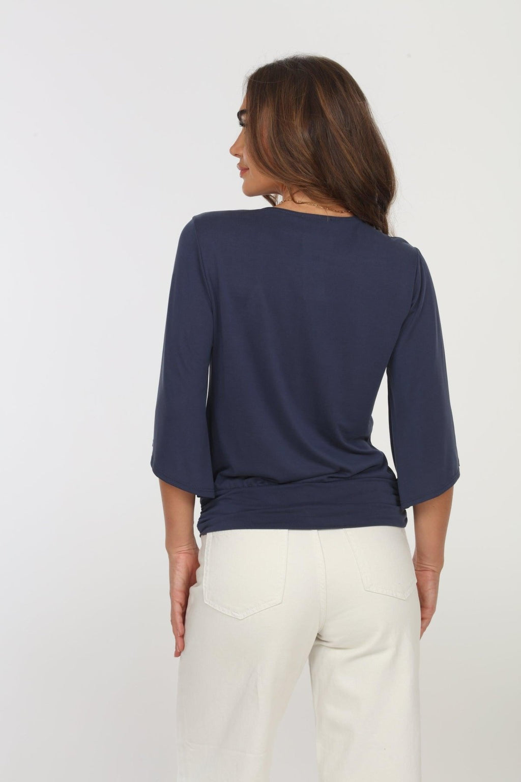 Navy Cupro Banded Kimono Top-BEST SELLER