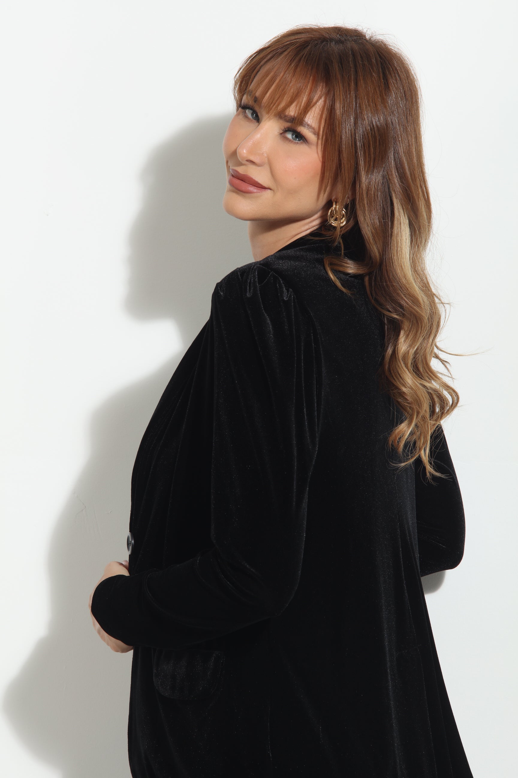 Black Velvet Shirred Blazer-BEST SELLER