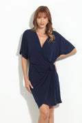 Navy Stretch Faux Wrap Dress-BEST SELLER