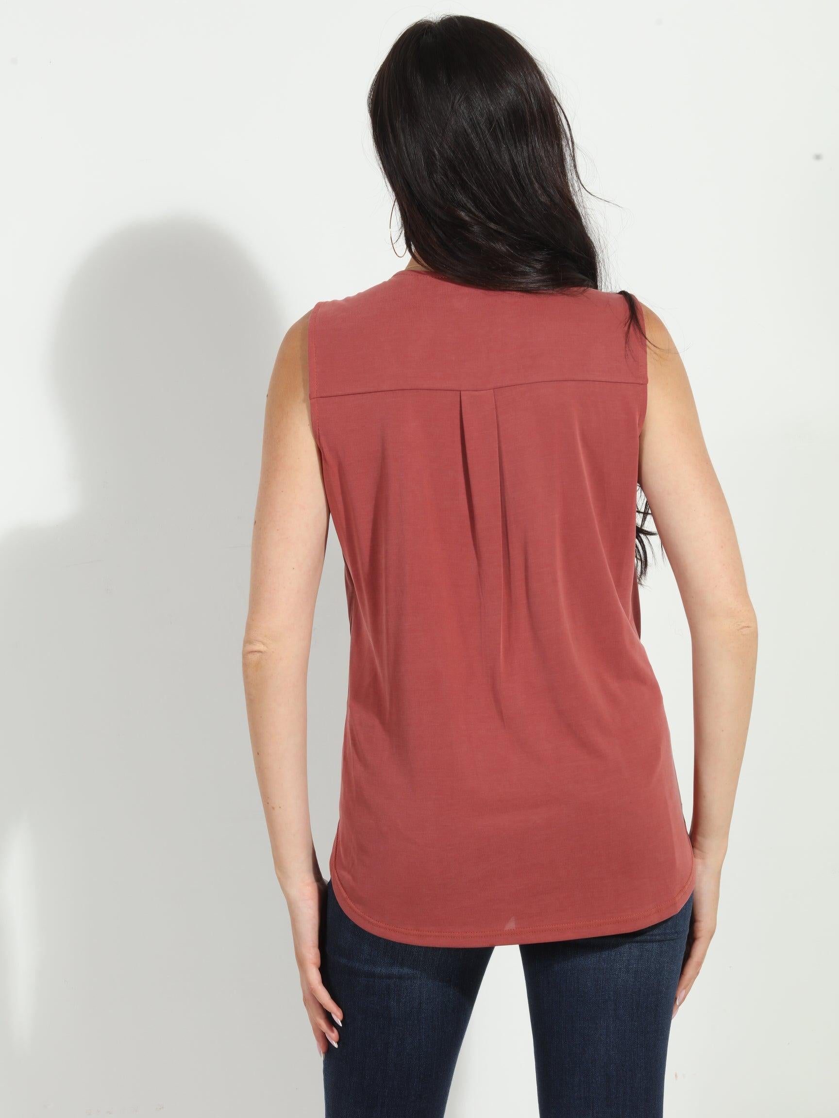 The Everyday Cupro Surplice Tank -Marsala