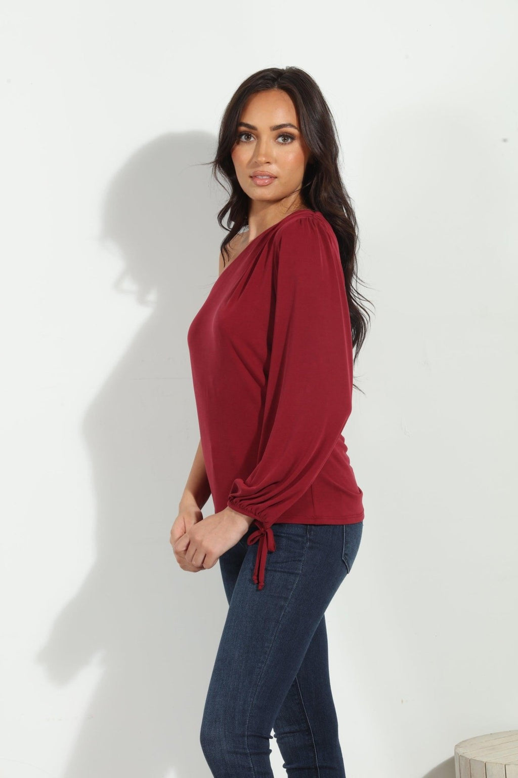 Burgundy Cupro One Shoulder Asymmetrical Top-FINAL SALE