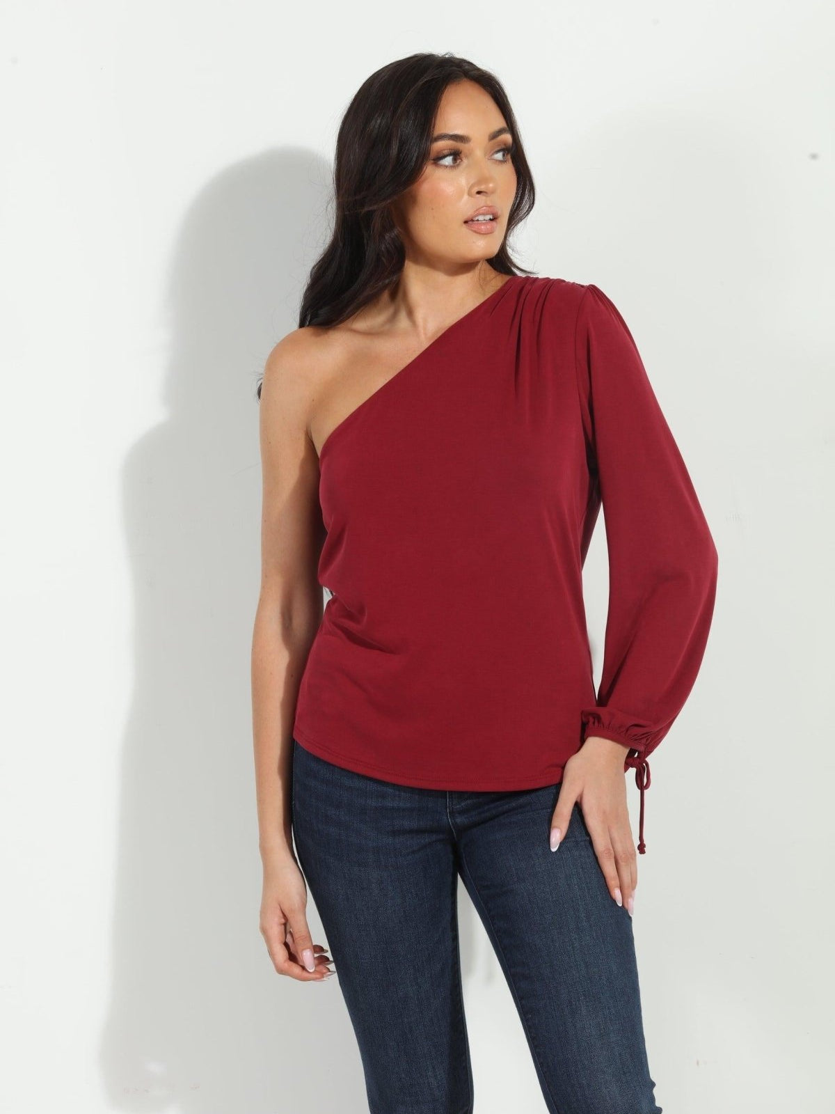 Burgundy Cupro One Shoulder Asymmetrical Top-FINAL SALE