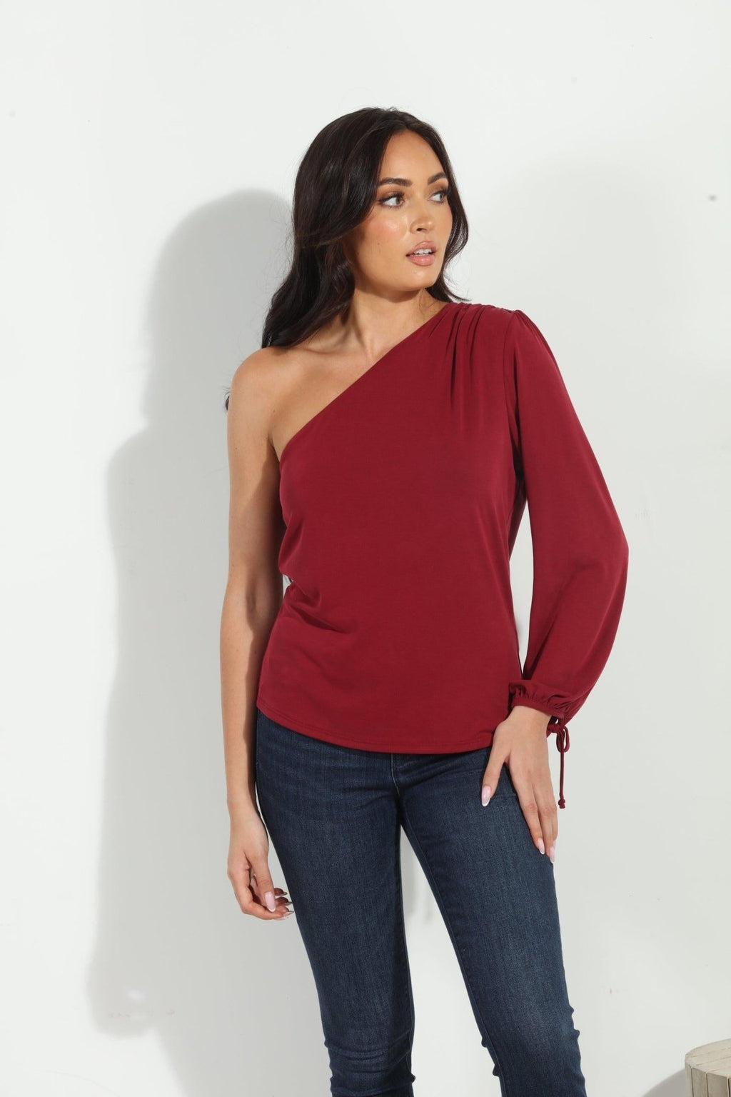 Burgundy Cupro One Shoulder Asymmetrical Top-FINAL SALE