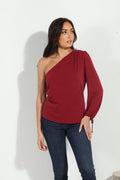 Burgundy Cupro One Shoulder Asymmetrical Top-FINAL SALE