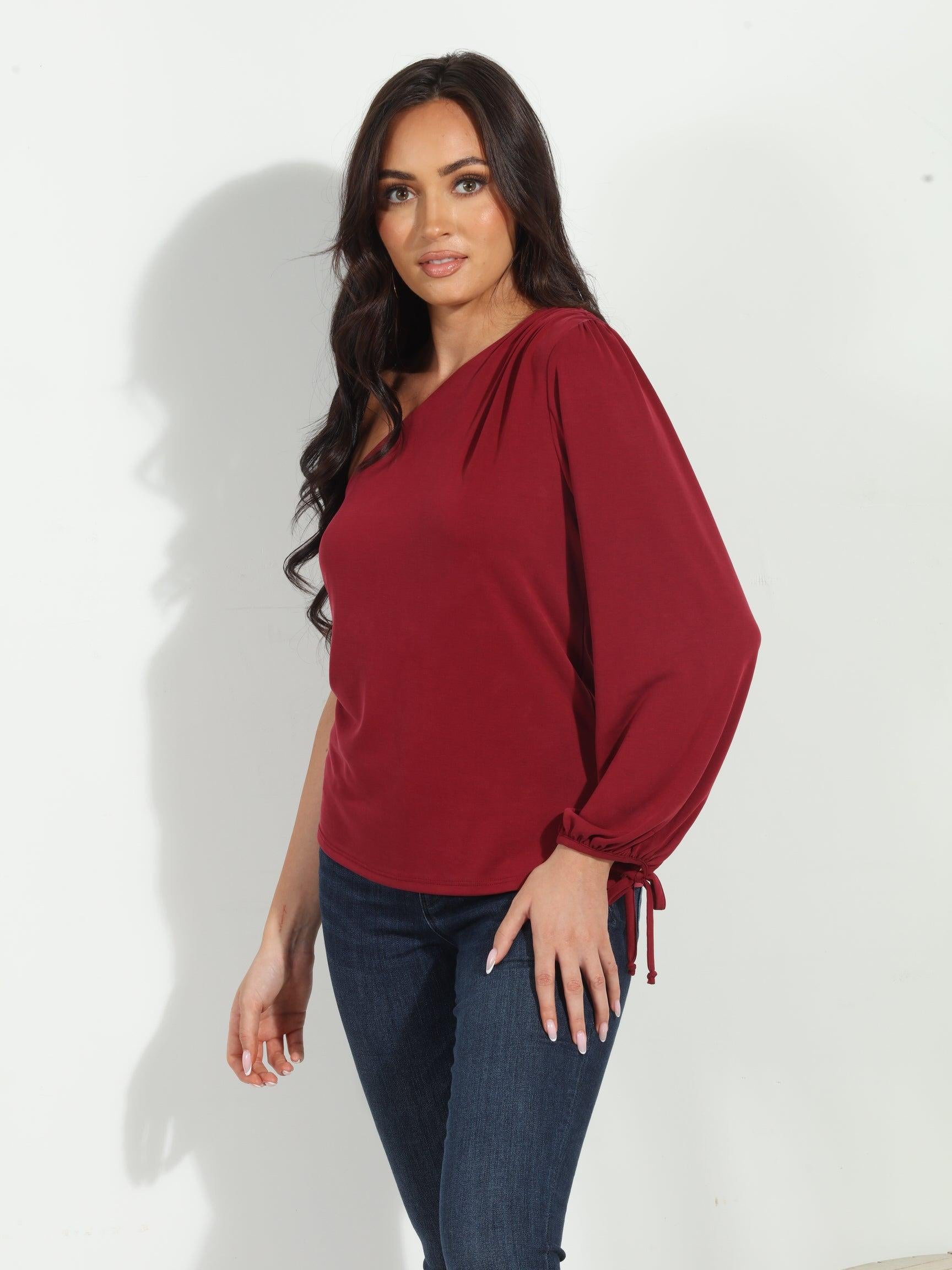 Burgundy Cupro One Shoulder Asymmetrical Top-FINAL SALE
