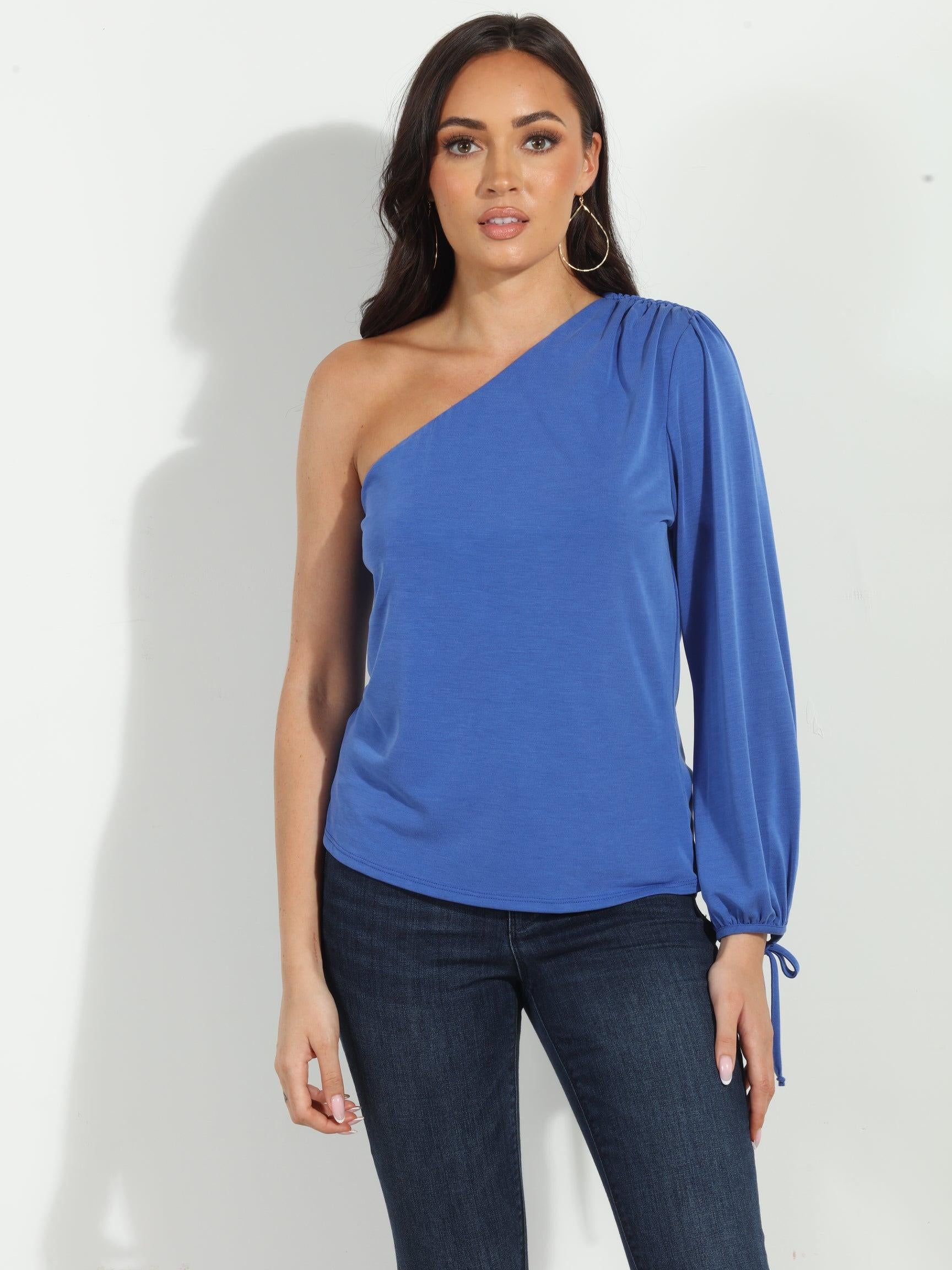 Royal Cupro One Shoulder Asymmetrical Top-FINAL SALE