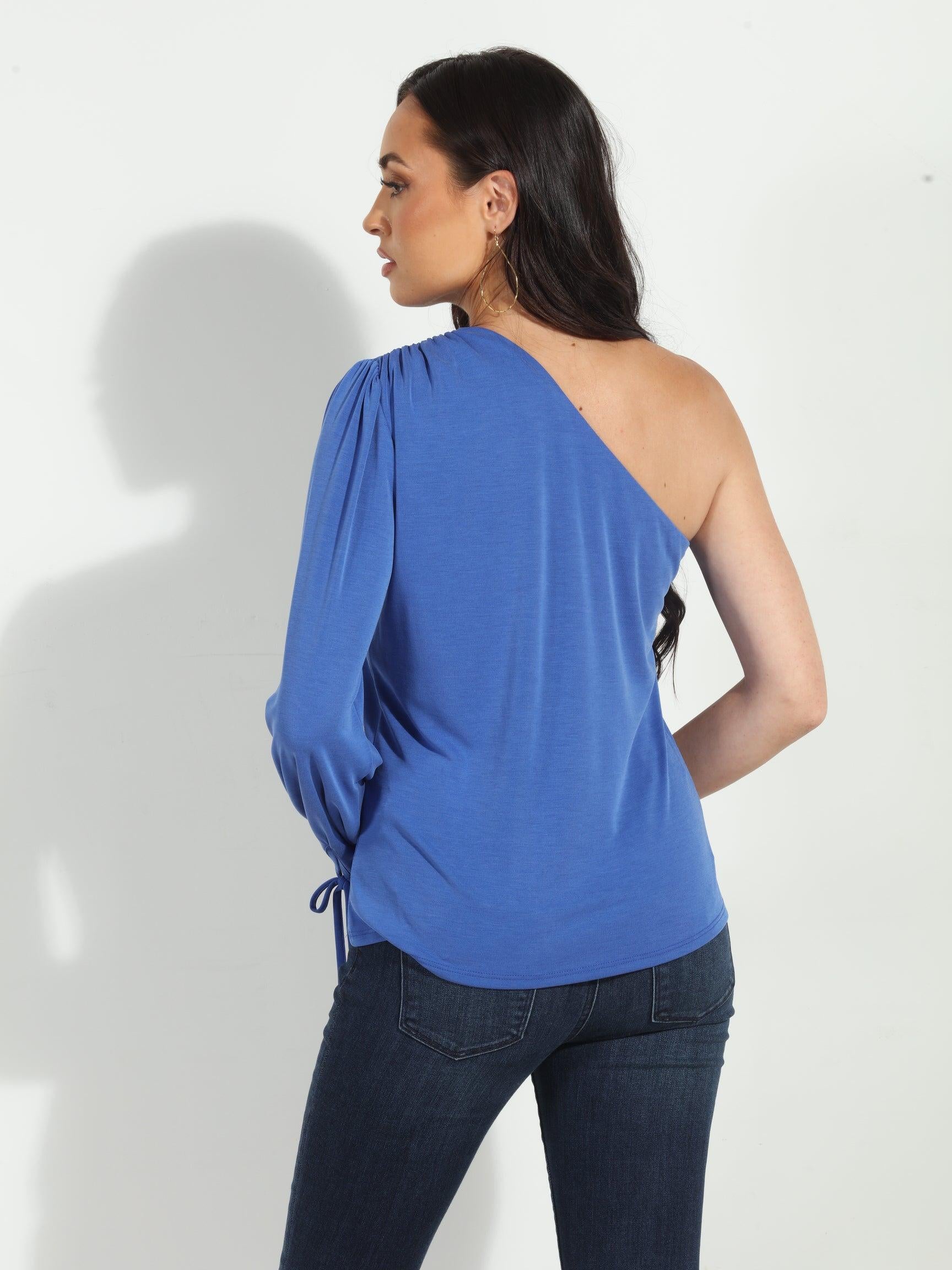 Royal Cupro One Shoulder Asymmetrical Top-FINAL SALE