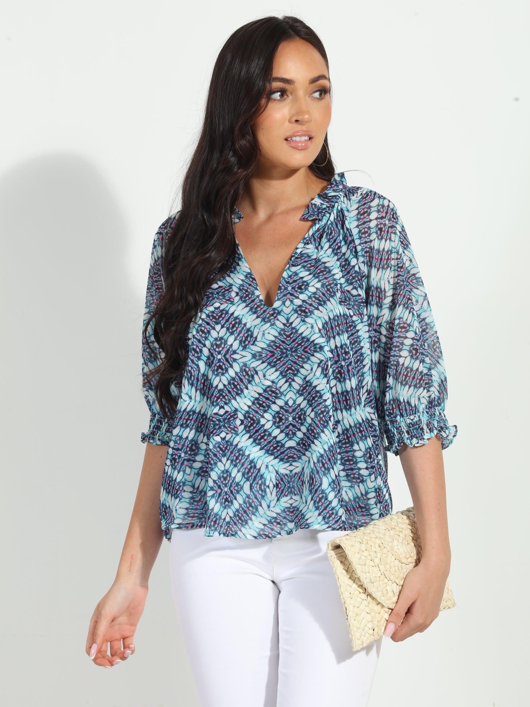 Odelle Split Neck Blouse-FINAL SALE