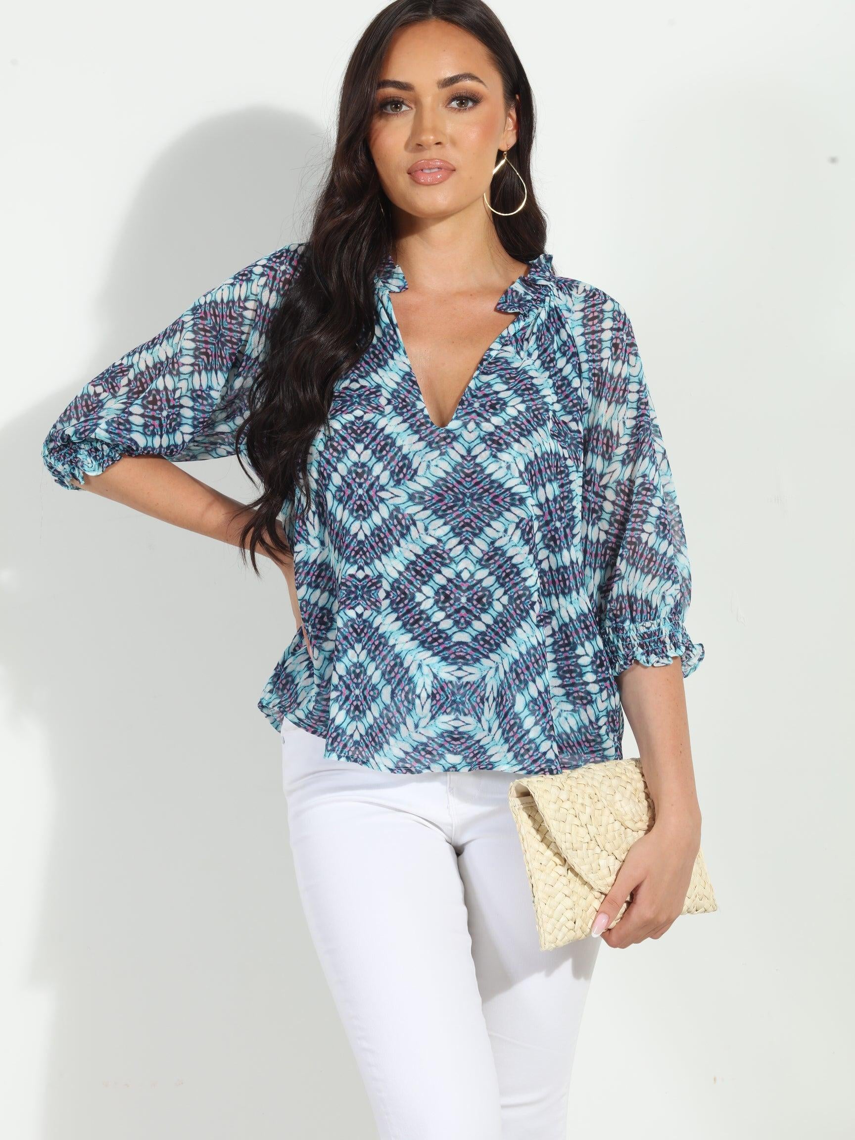 Odelle Split Neck Blouse-FINAL SALE