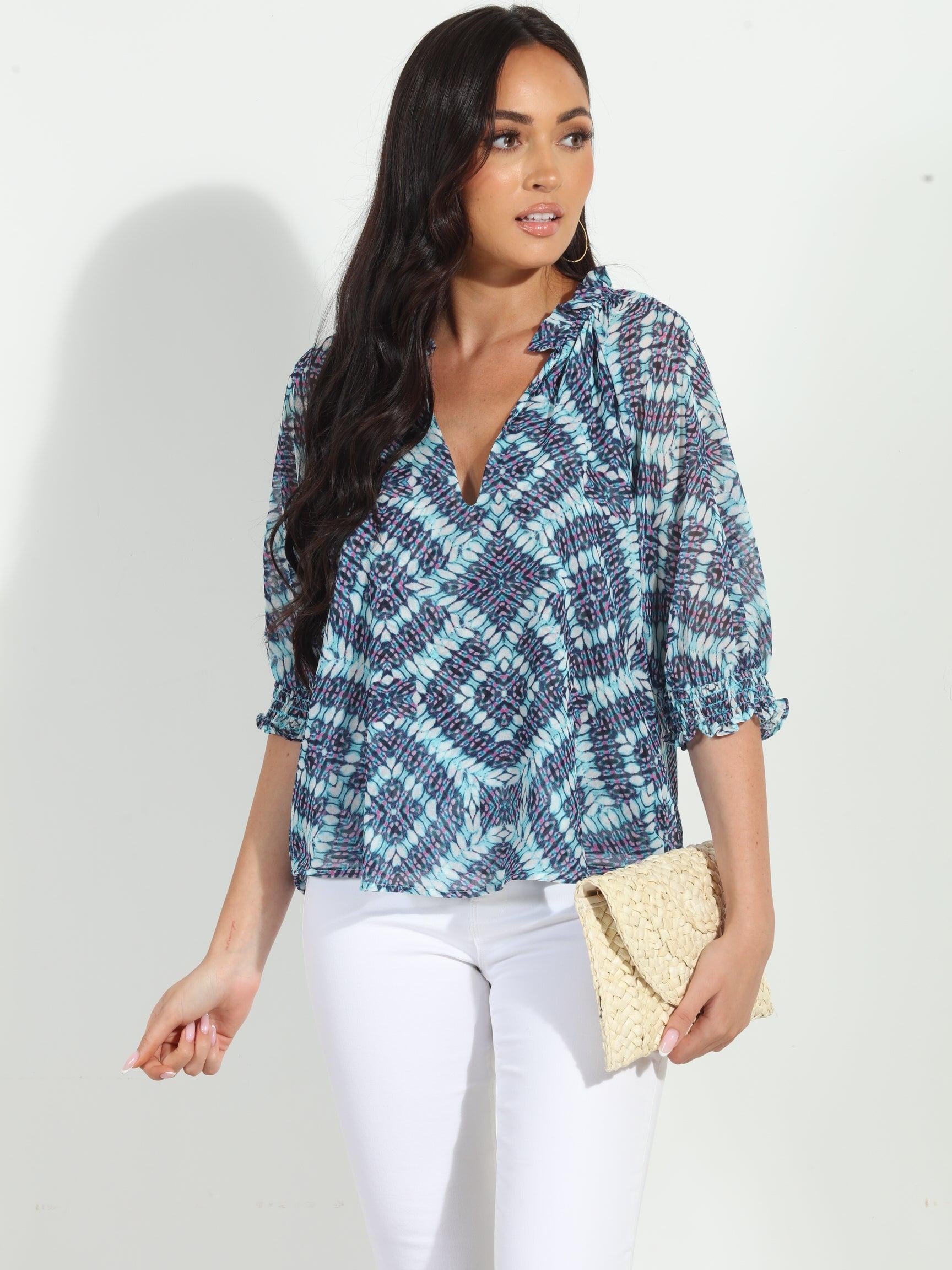 Odelle Split Neck Blouse-FINAL SALE