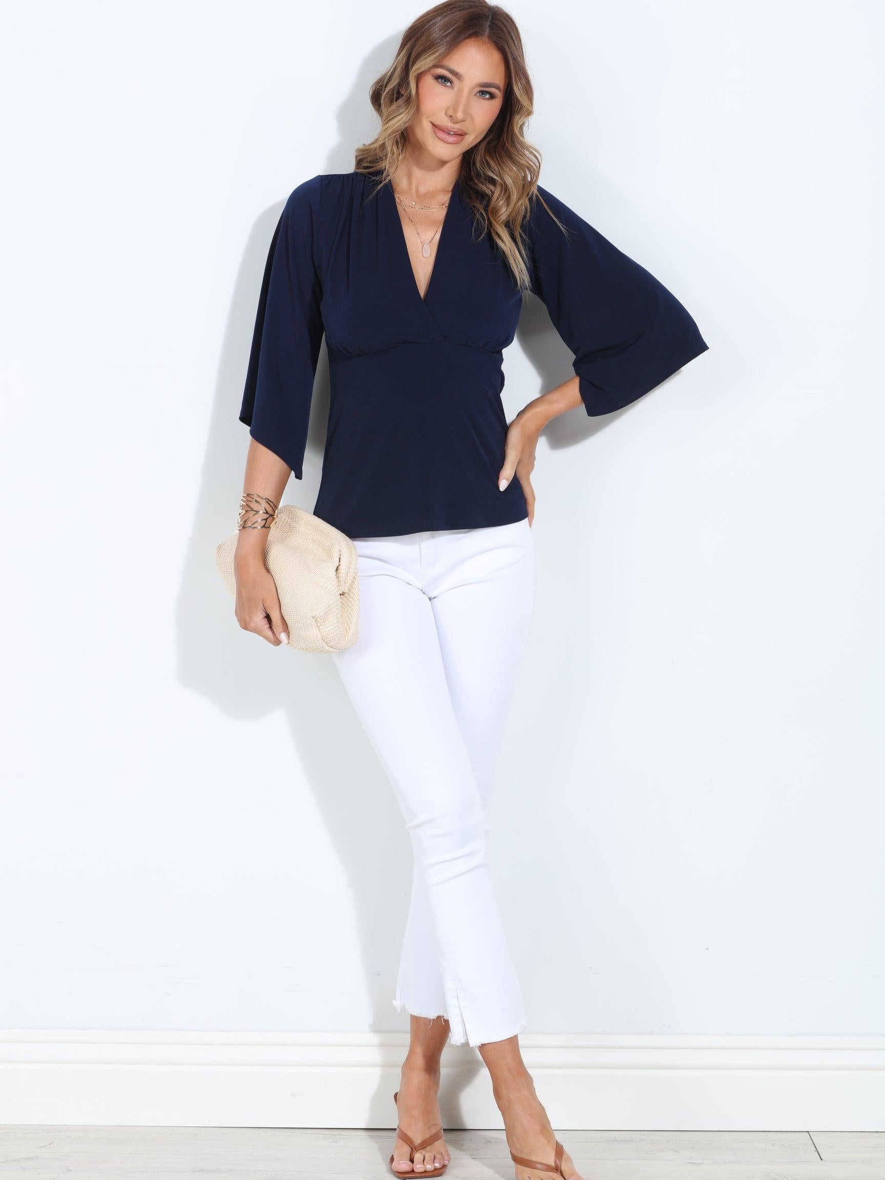 Navy Stretch Kimono Sleeve Top-BEST SELLER
