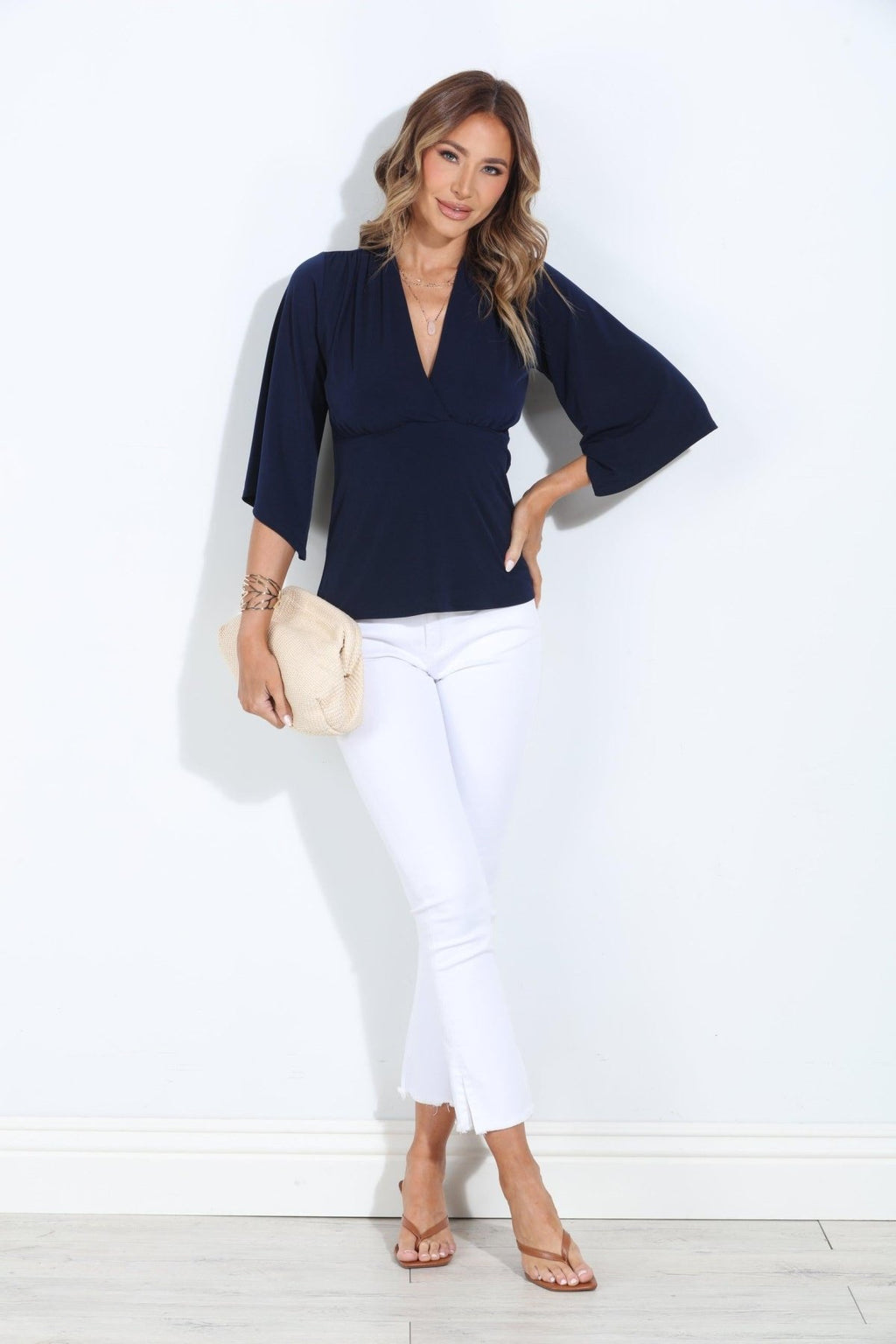 Navy Stretch Kimono Sleeve Top-BEST SELLER