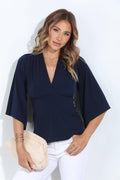 Navy Stretch Kimono Sleeve Top-BEST SELLER