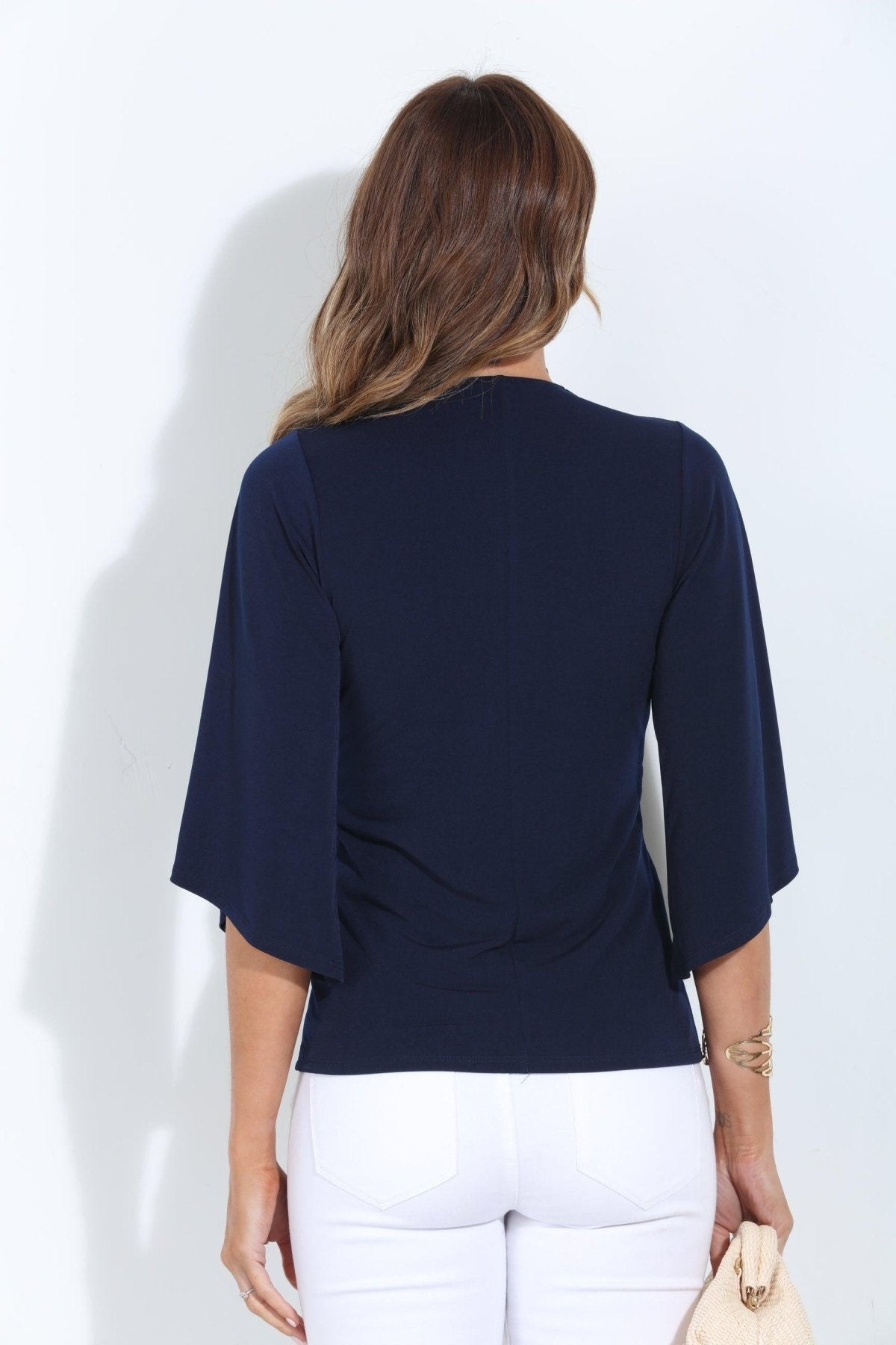 Navy Stretch Kimono Sleeve Top-BEST SELLER
