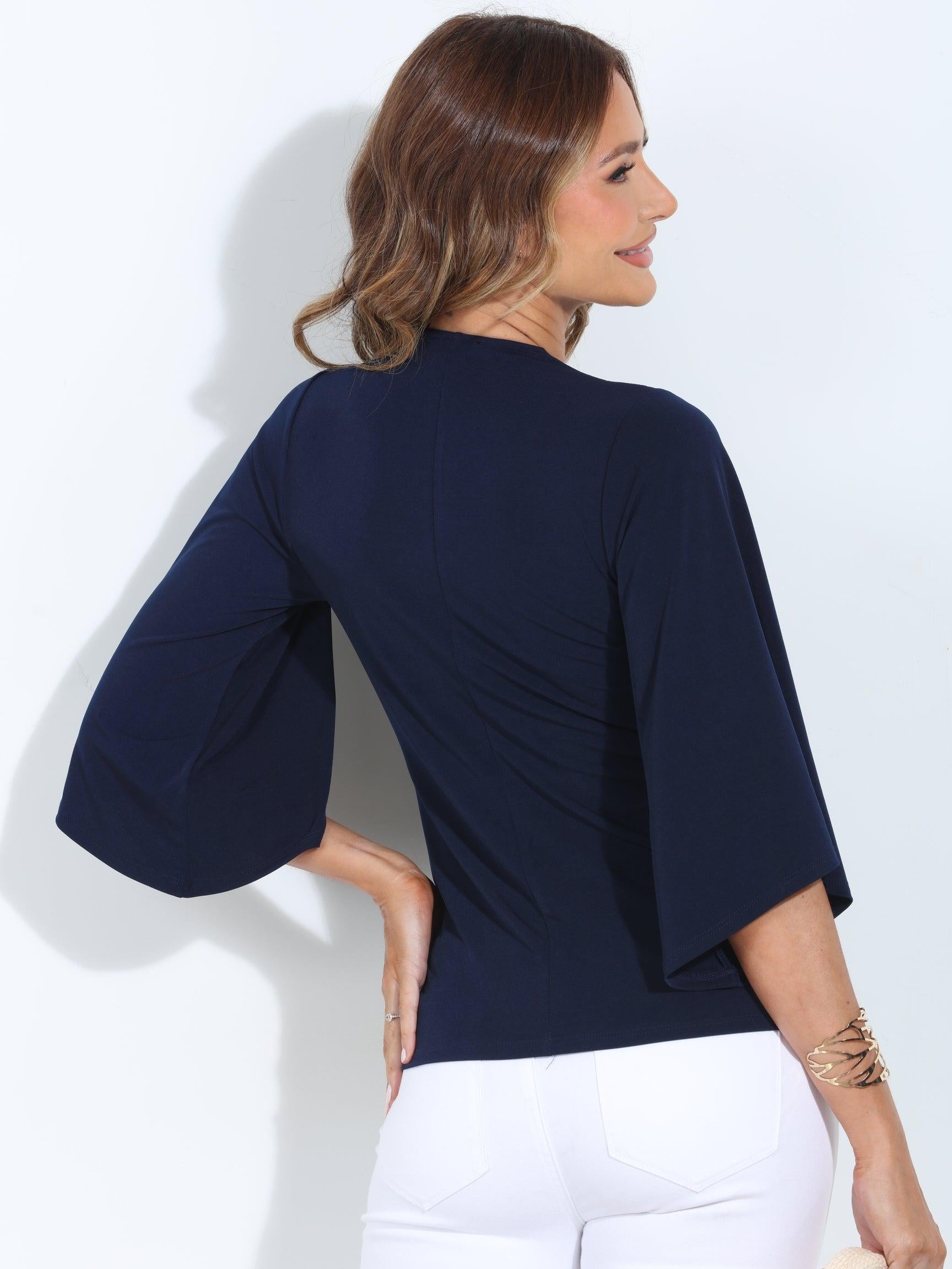 Navy Stretch Kimono Sleeve Top-BEST SELLER