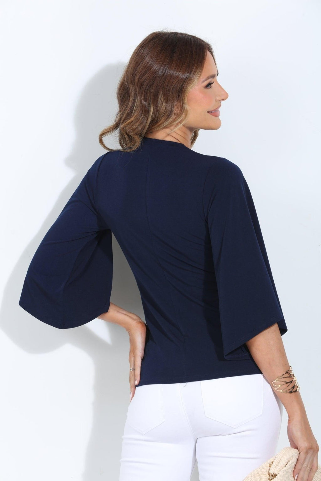 Navy Stretch Kimono Sleeve Top-BEST SELLER