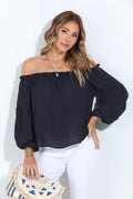 Navy OTS Puff Sleeve Blouse
