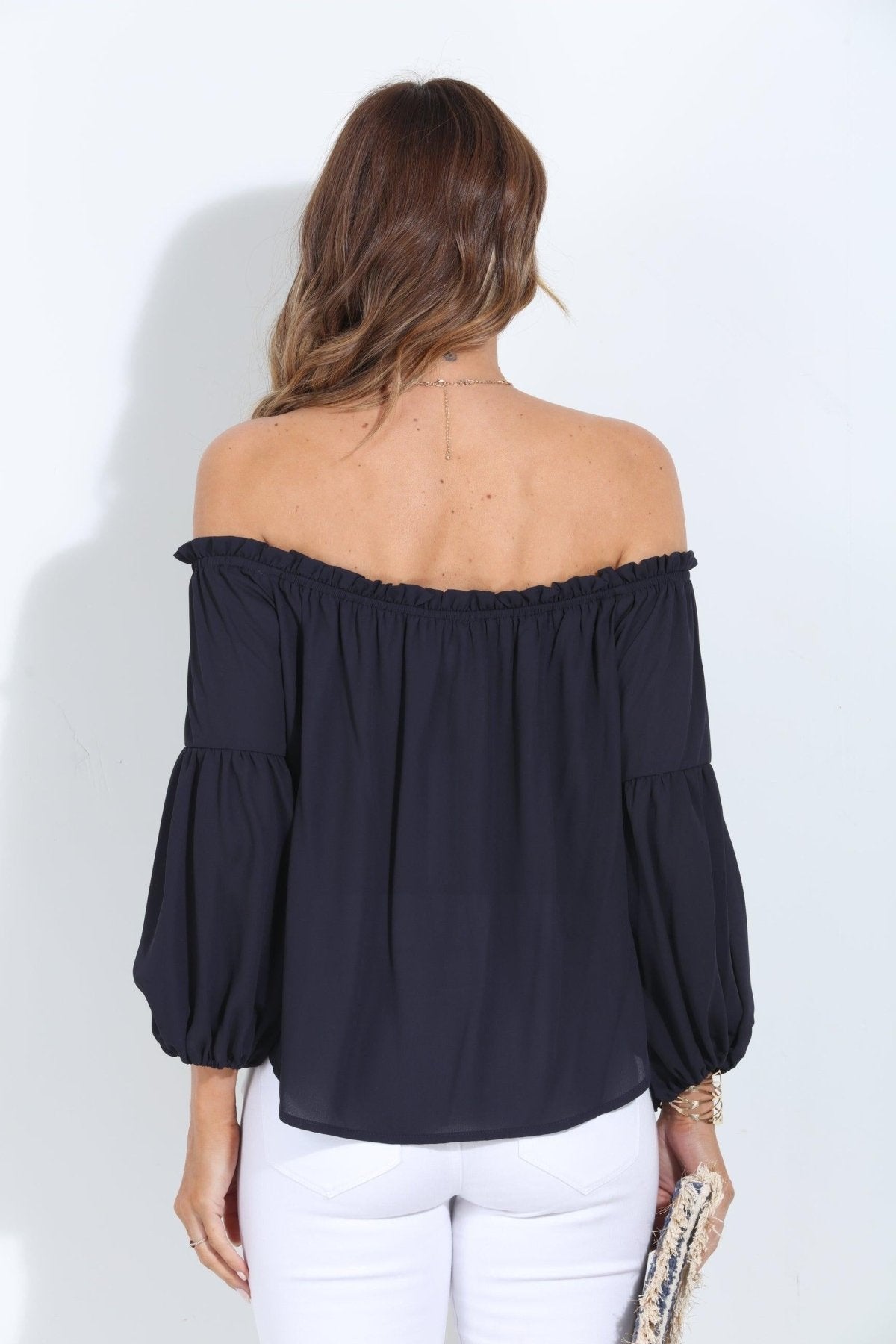 Navy OTS Puff Sleeve Blouse