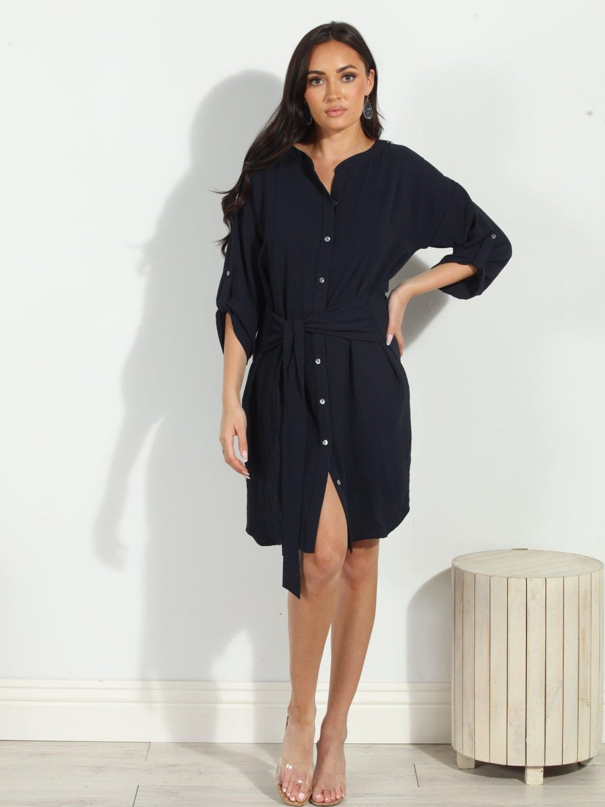 Navy Airflow Front Tie Dress-FINAL SALE