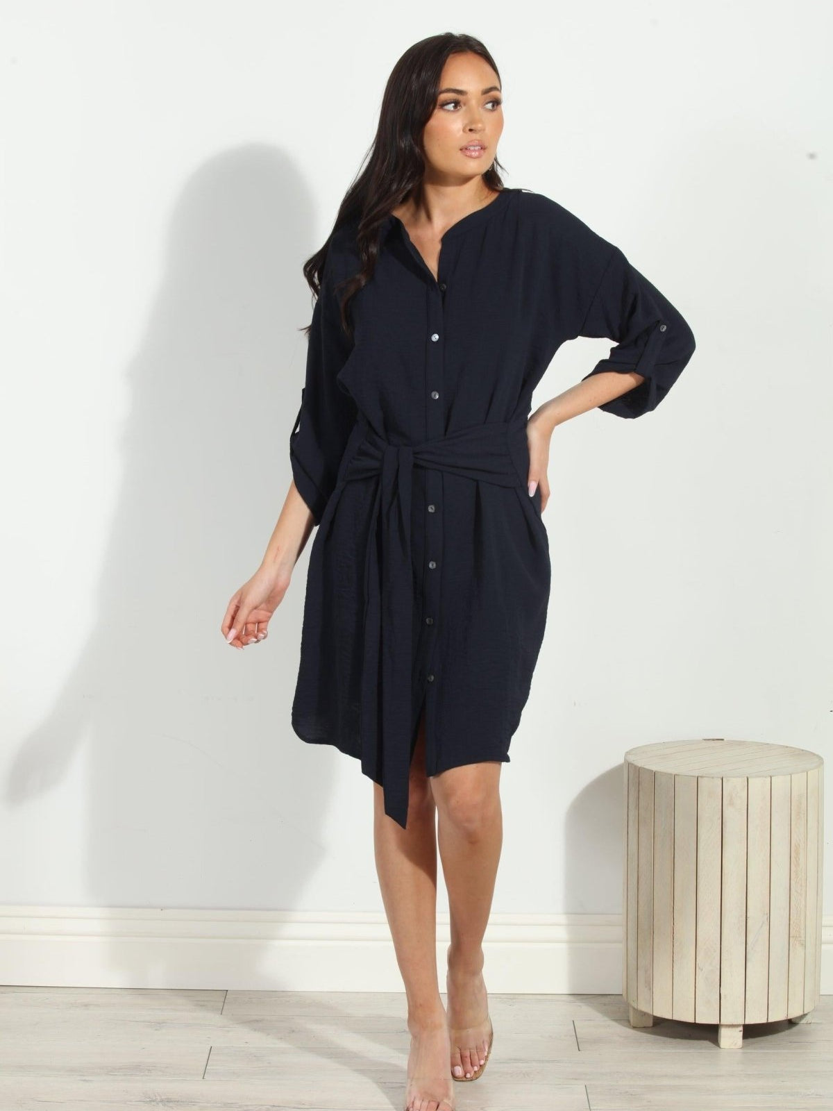 Navy Airflow Front Tie Dress-FINAL SALE